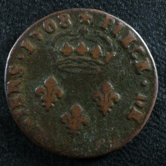 4 deniers 1708 BB Strasbourg France copper quatre King Roi Louis XIV