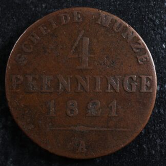 4 pfenninge 1821A Prussia German States KM#408 copper Prusse Preußen pfennig