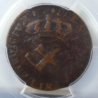 9 deniers 1722/1H French Colonies Colonial USA PCGS F det New France Ex. Martin