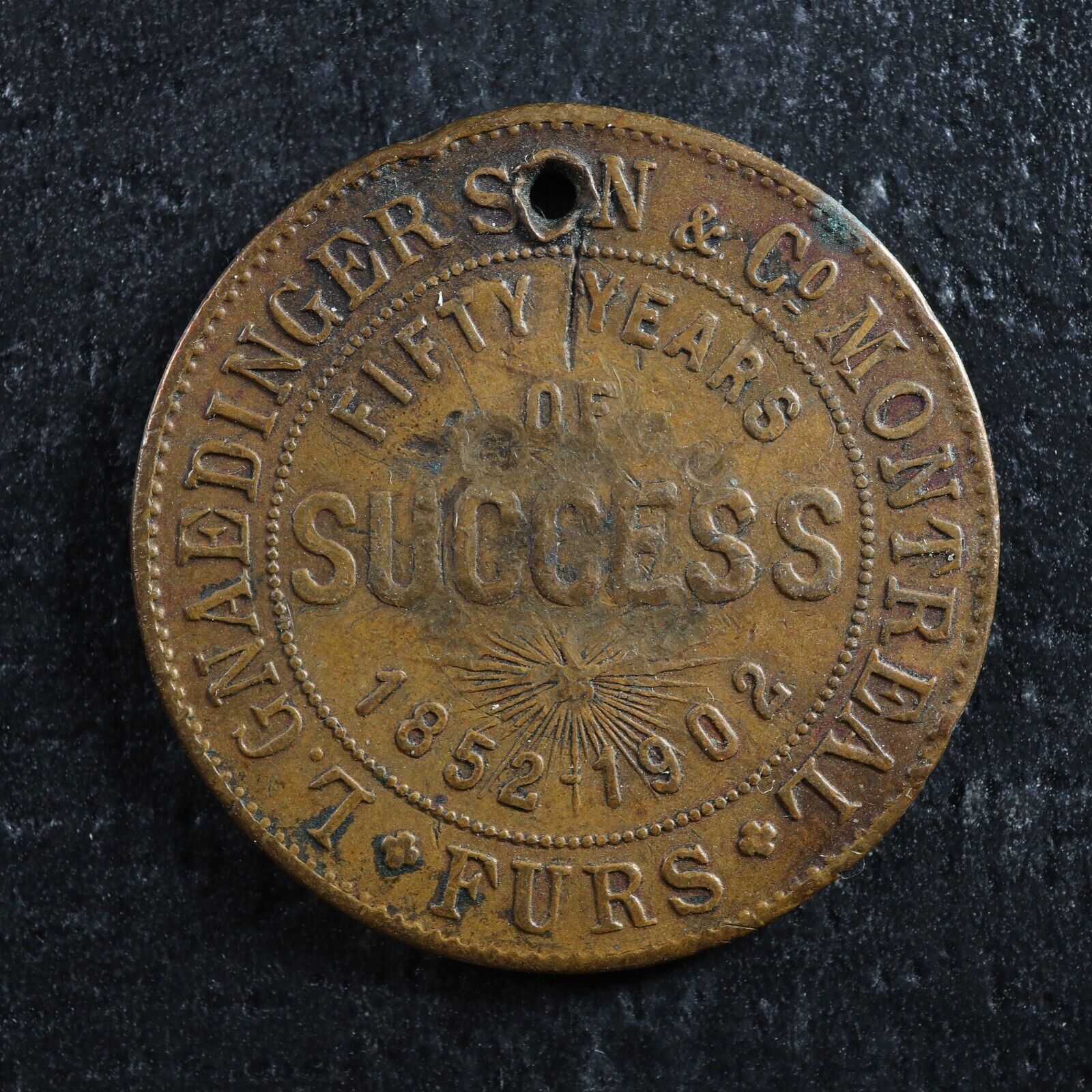 Breton 574a Gnaedinger, son & Co token 1852-1902 furs Montreal Canada ...