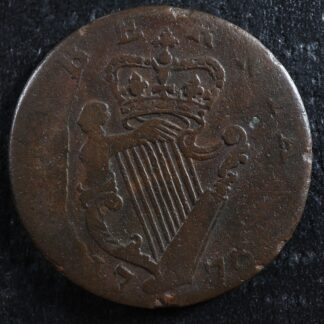 Counterfeit Irish halfpenny token 1776 George III Hibernia Coleman CI-1776e