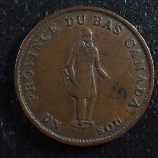 LC-8A2 Halfpenny token Un sou 1837 Lower Bas Canada City Bank Breton 522