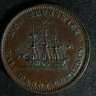 NB-1B Halfpenny token 1854 Canada Nouveau New Brunswick Ship Breton 912
