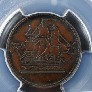 NF-3A1 PCGS AU Det Halfpenny token 1858 Canada NFLD Newfoundland Ship Breton 954