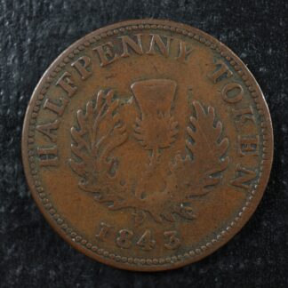 NS-1F1 Halfpenny token 1843 Nova Scotia Canada Thistle Breton 874