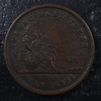 PC-3 Halfpenny token Un sou 1852 Province du of Canada Quebec Bank Breton 529