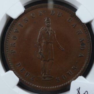 PC-4 NGC MS-63 One Penny token 1852 Province of Canada Quebec Bank Breton 528