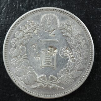 Countermark gin Y#28a.5 on a 1 yen year 28 (1895) Y#A25.3 Japan Tokyo chopmarks