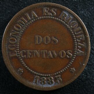 Dos centavos 1883 So Chile KM#147a Copper Chili 2