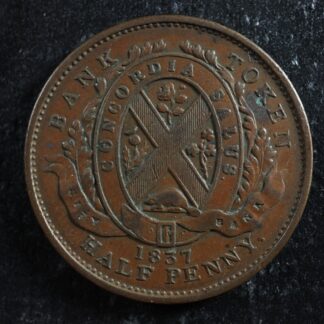 LC-8A2 Halfpenny token Un sou 1837 Lower Bas Canada City Bank Breton 522