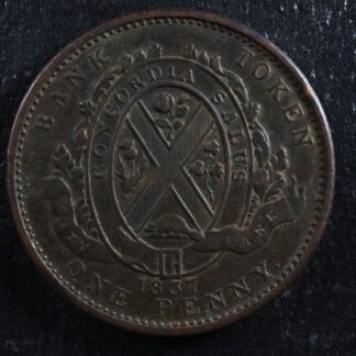 LC-9A1 One Penny token Deux sous 1837 Bas Lower Canada City Bank Breton 521