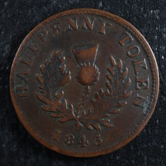 NS-1F2 Halfpenny token 1843 Nova Scotia Canada Thistle Breton 874