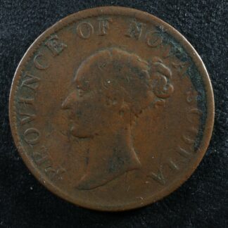NS-1F3 Halfpenny token 1843 Nova Scotia Canada Thistle Breton 874