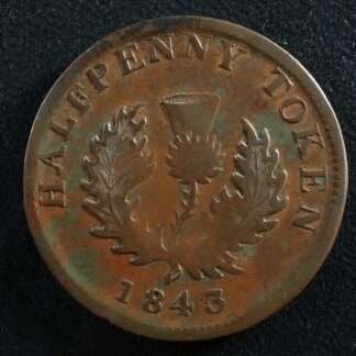 NS-1F5 Halfpenny token 1843 Nova Scotia Canada Thistle Breton 874
