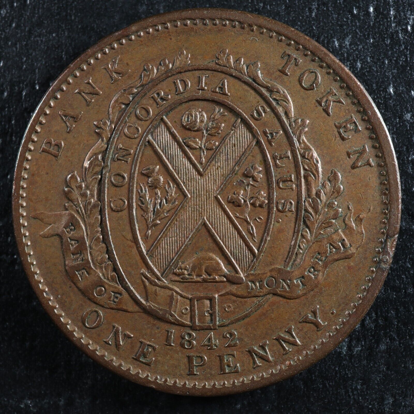 PC-2B One penny token 1842 Province of Canada Bank of Montreal Breton ...