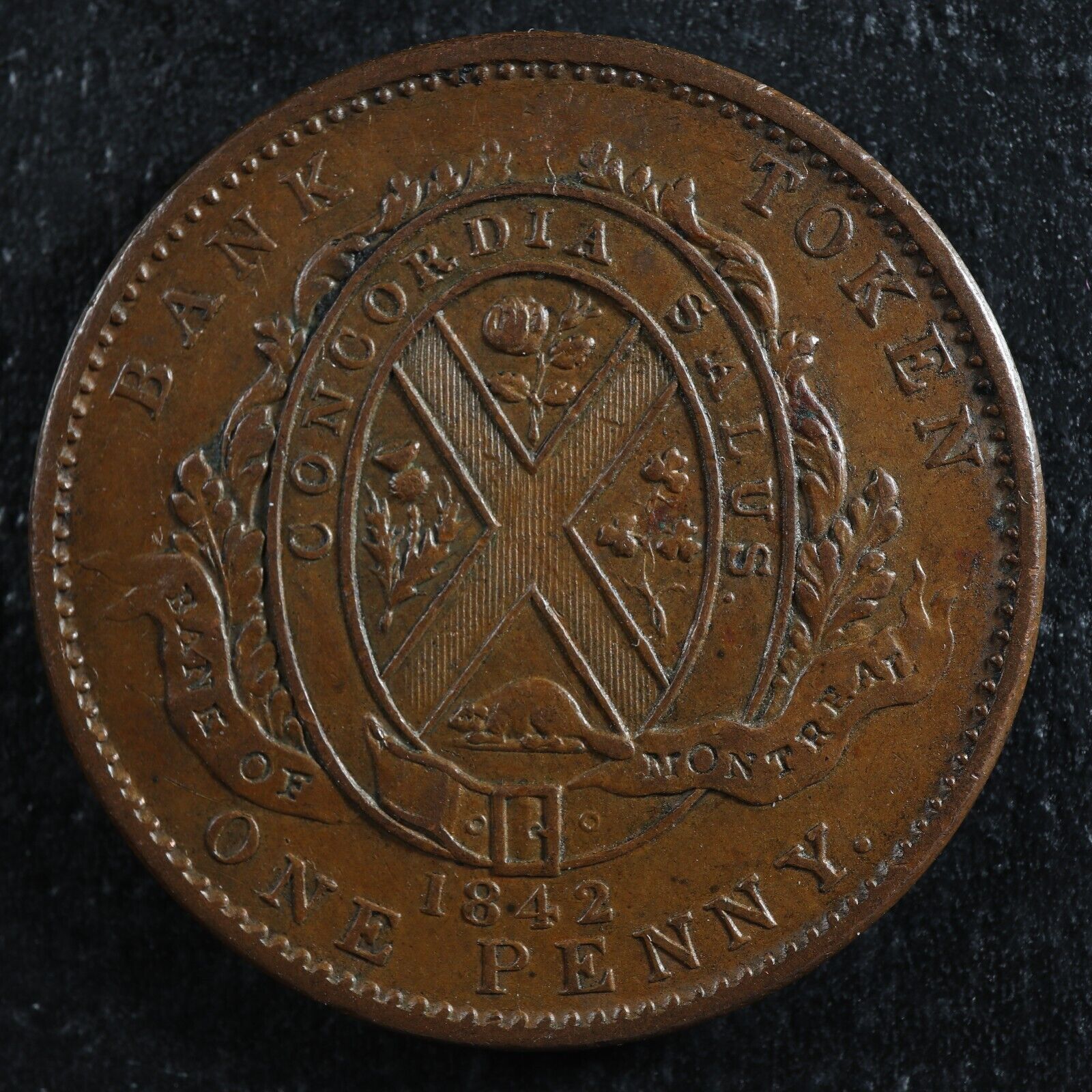 PC-2B One penny token 1842 Province of Canada Bank of Montreal Co 87 ...