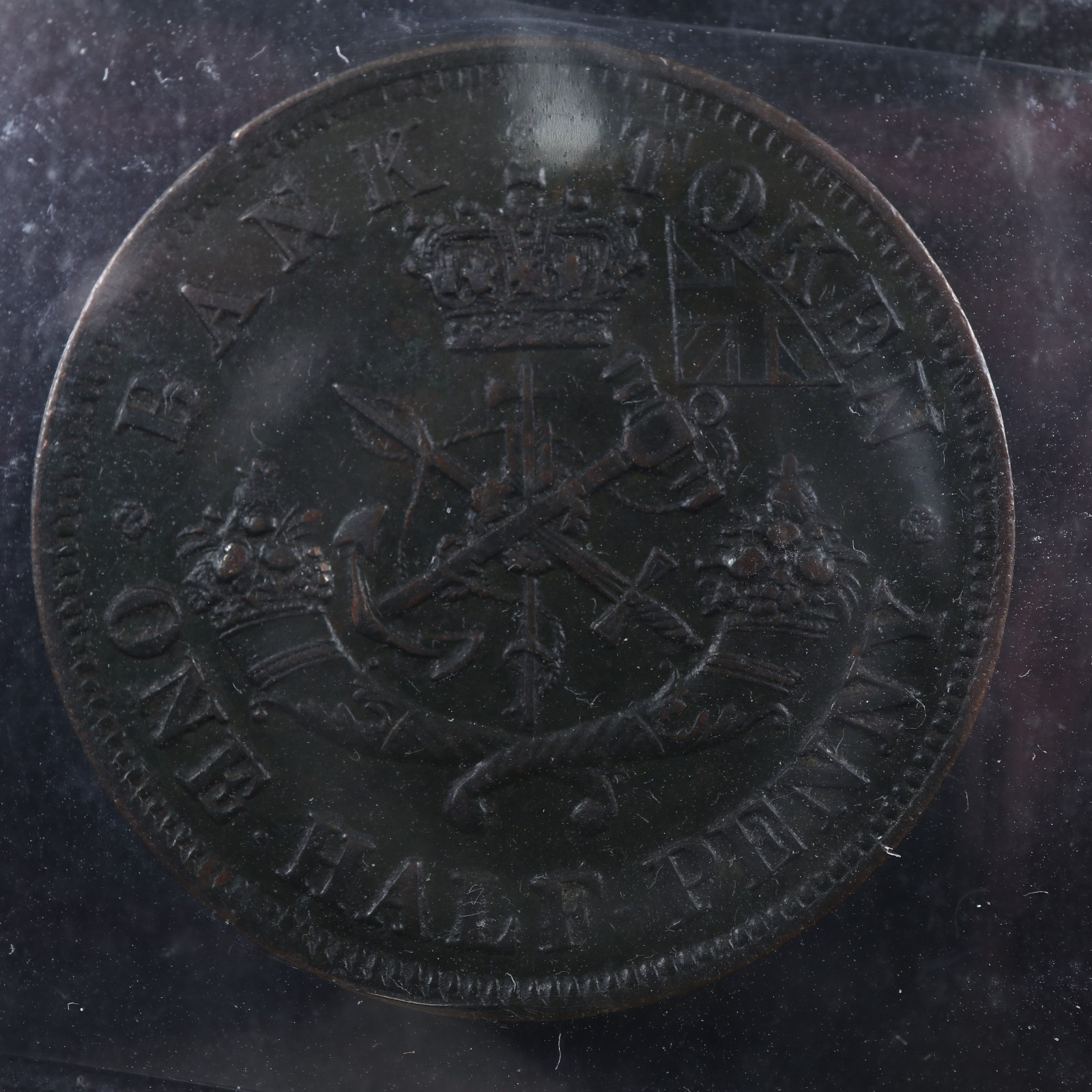 PC-5C2-ICCS-AU-55-Halfpenny-1854-token-Crosslet-4-Upper-Canada-Bank-Breton-720-277459742186-2