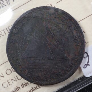 UC-10 ICCS F-15 Corrosion Halfpenny token 1821 Upper Canada ship Breton 728