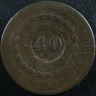 40 Reis (1835) Brazil counterstamp on 80 Reis 1831 KM#446 Copper Brézil Brasil