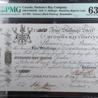 5 Shillings 15/11/1820 Hudson's Bay Company Rupert's Land PMG Choice Unc. 63 HBC