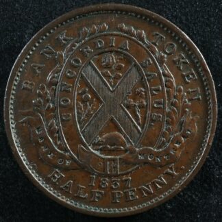 LC-8D1 Halfpenny token Un sou 1837 Lower Bas Canada Bank of Montreal Breton 522