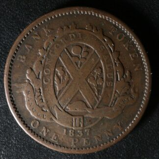 LC-9C1 One Penny token Deux sous 1837 Bas Canada Banque du Peuple Breton 521
