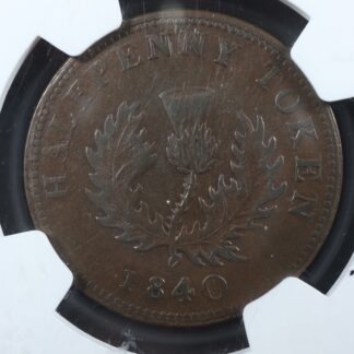 NS-1E1 Plain edge NGC EF-45 Halfpenny token 1840 Nova Scotia Canada Breton 874