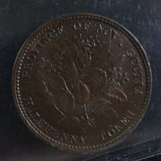 NS-5A1-ICCS-AU-50-Halfpenny-token-1856-Canada-Nova-Scotia-Mayflower-Breton-876-276091231837-2