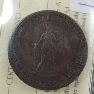 UC-2A5 ICCS VF-30 Halfpenny token Lesslie Upper Canada York Kingston Breton 718