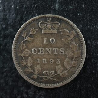 10 cents 1893 Flat top 3 Obv. 5 Canada Queen Victoria c ¢ silver dime FT3 F-12