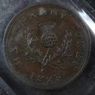 NS-1A1 ICCS MS-60 Halfpenny token 1823 Canada Nova Scotia Thistle Breton 867