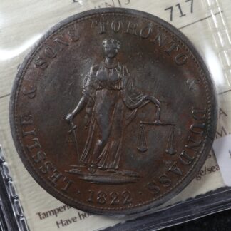 UC-3 ICCS EF-45 2 pence token 1822 Lesslie sons Upper Canada Toronto Breton 717
