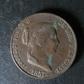 25 centimos de real 1857 Spain KM#615.2 España Espagne c