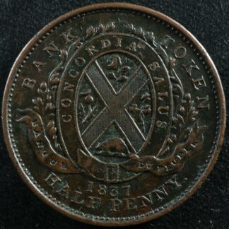 LC-8C1 Halfpenny token Un sou 1837 Lower Bas Canada Banque du Peuple Breton 522