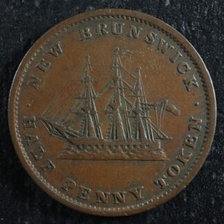 NB-1A1 Halfpenny token 1843 Canada Nouveau New Brunswick Ship Breton 910