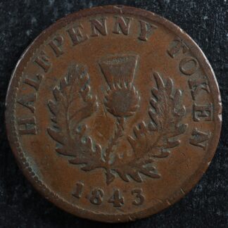 NS-1F3 Halfpenny token 1843 Nova Scotia Canada Thistle Breton 874