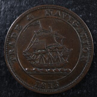 NS-21A4 Halfpenny token 1813 Canada Nova Scotia Ship Breton 965