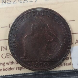 NS-24A1 ICCS EF-40 Halfpenny 1820 token Canada Nova Scotia ship harp Breton 894