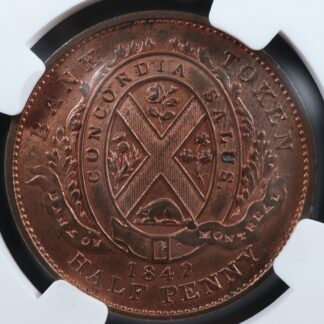 PC-1A3-NGC-MS-63-Halfpenny-1842-token-Province-of-du-Canada-Montreal-Breton-527-277243363679-2