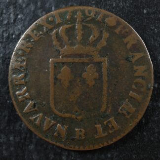 Sol dit "à l'écu" 1791B Rouen France KM#578.3 Copper