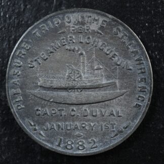 Steamer Longueuil 1882 medal Quebec Canada Trip on the St. Lawrence Leroux 1451